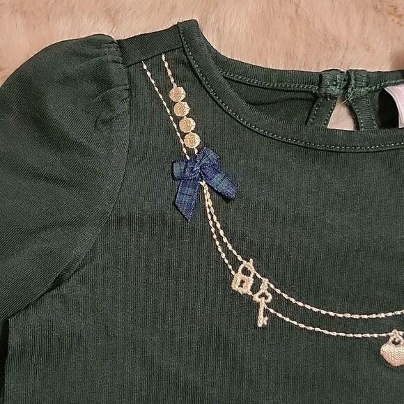 JANIE AND JACK FOREST GREEN LONG-SLEEVE TOP WITH GOLD TRIM, SIZE 6-12 MOS. - NEW - Picture 2 of 8